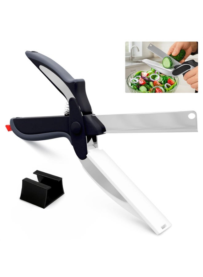 2 in 1 Kitchen Scissors for Food – Stainless Steel Blade & Plastic Cutting Board Scissors with Safety Lock | 9.6" Tomato Knife, Fruit & Vegetable Cutter – Easy-to-Use Kitchen Shears for Meat, Cheese - Image 1